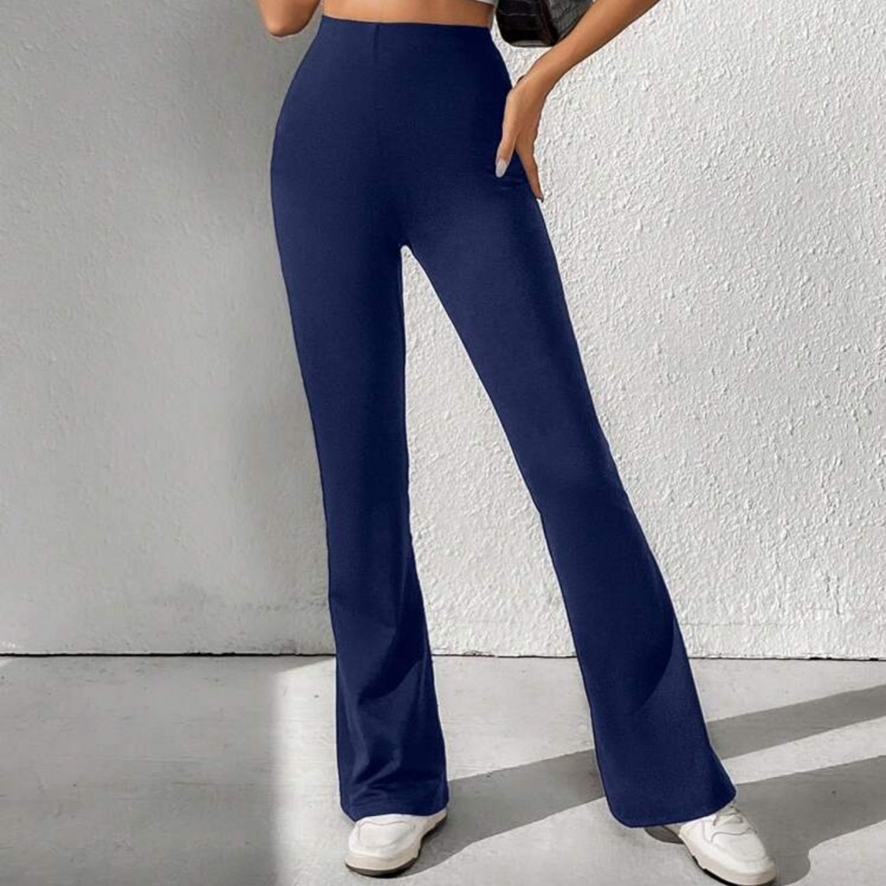 SHEIN Navy High-Waist Flare Pants